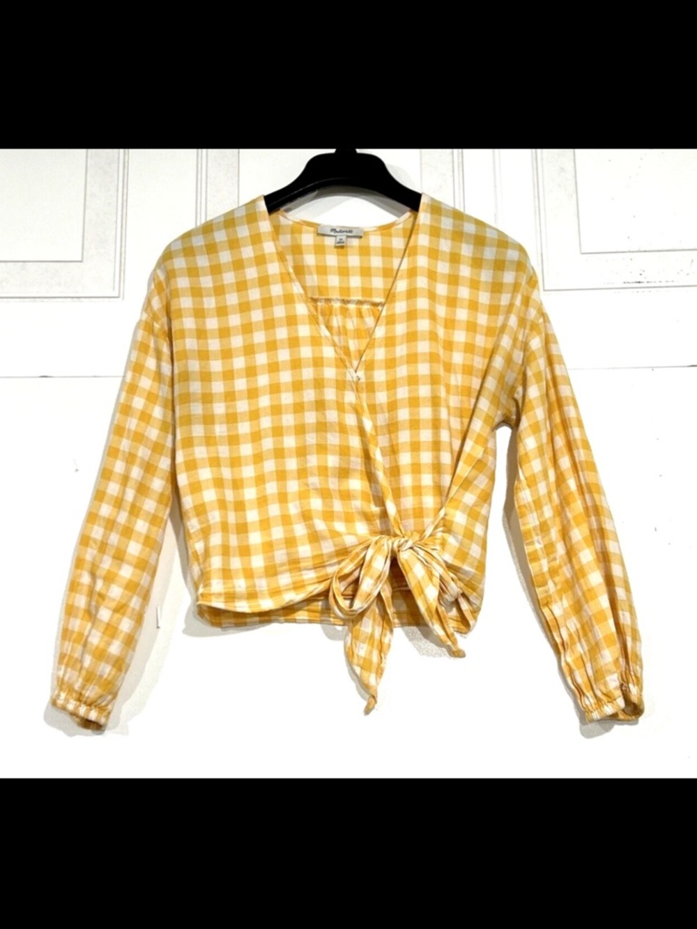 MADEWELL Yellow Gingham Plaid Wrap-Top Cottagecore 🍄 XL Fine Cotton Sash-Tie - Picture 9 of 10